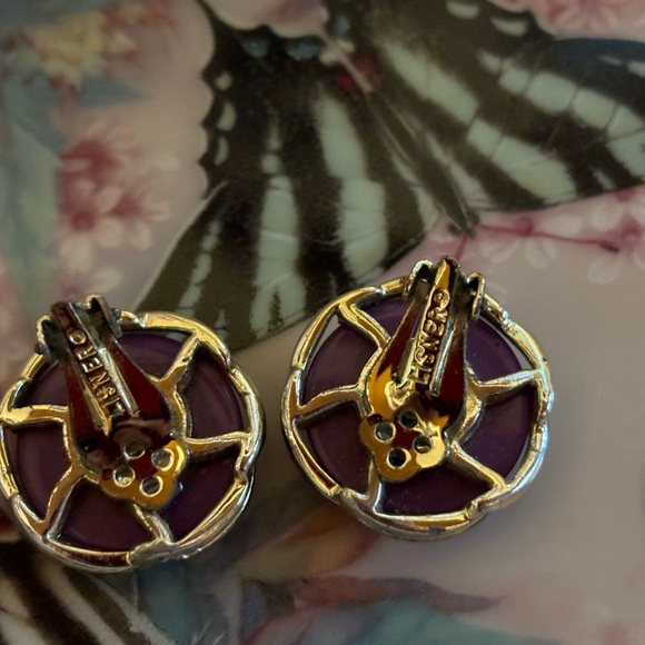 Lisner Vintage Purple Moon Glow Earrings silver Tone Clip-On Signed - Picture 4 of 4